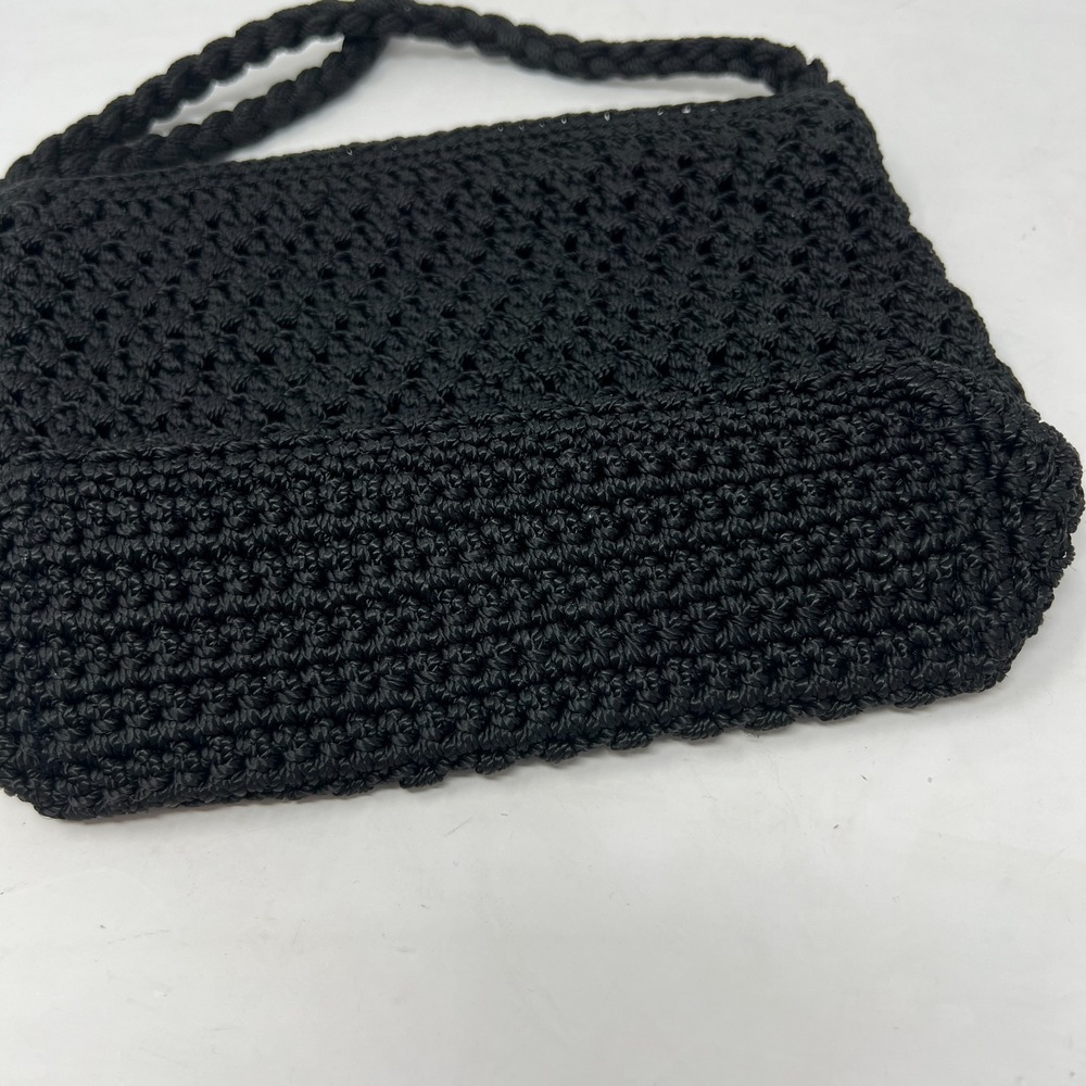 Lina Black Crochet Zip Top Crossbody Bag Purse With Braided Strap - Picture 3 of 9